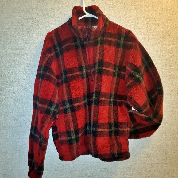 Vintage Woolrich Size Medium Red and Black Soft Fleece 1/4 Zip ~ EUC - Picture 1 of 6